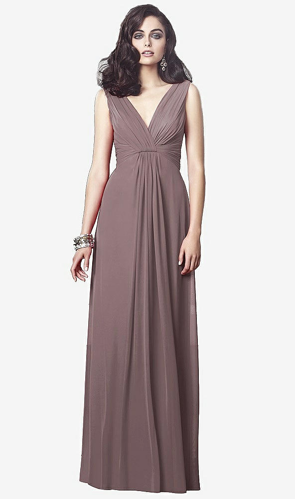 Front View - French Truffle Draped V-Neck Shirred Chiffon Maxi Dress - Ari