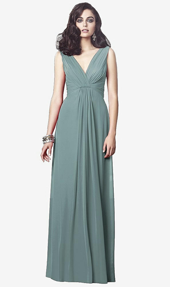 Front View - Icelandic Draped V-Neck Shirred Chiffon Maxi Dress - Ari