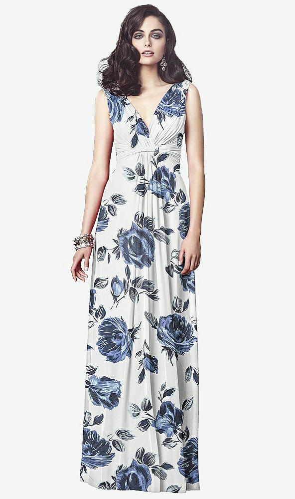 Front View - Indigo Rose Draped V-Neck Shirred Chiffon Maxi Dress - Ari