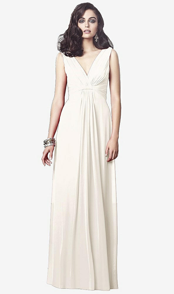 Front View - Ivory Draped V-Neck Shirred Chiffon Maxi Dress - Ari