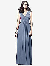 Front View Thumbnail - Larkspur Blue Draped V-Neck Shirred Chiffon Maxi Dress - Ari