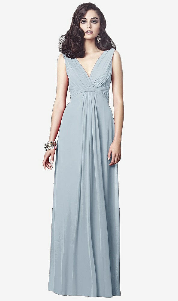 Front View - Mist Draped V-Neck Shirred Chiffon Maxi Dress - Ari