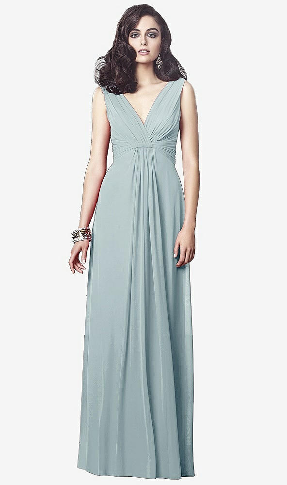 Front View - Morning Sky Draped V-Neck Shirred Chiffon Maxi Dress - Ari