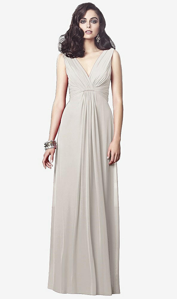 Front View - Oyster Draped V-Neck Shirred Chiffon Maxi Dress - Ari