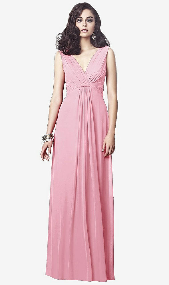 Front View - Peony Pink Draped V-Neck Shirred Chiffon Maxi Dress - Ari