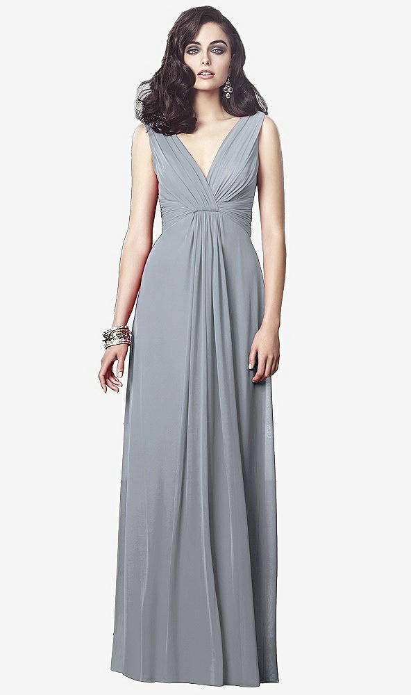 Front View - Platinum Draped V-Neck Shirred Chiffon Maxi Dress - Ari