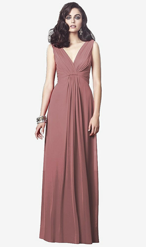 Front View - Rosewood Draped V-Neck Shirred Chiffon Maxi Dress - Ari