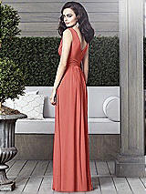 Rear View Thumbnail - Coral Pink Draped V-Neck Shirred Chiffon Maxi Dress - Ari