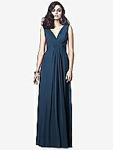 Front View Thumbnail - Sofia Blue Draped V-Neck Shirred Chiffon Maxi Dress - Ari