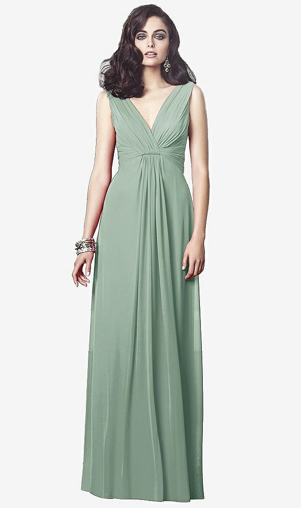 Front View - Seagrass Draped V-Neck Shirred Chiffon Maxi Dress - Ari