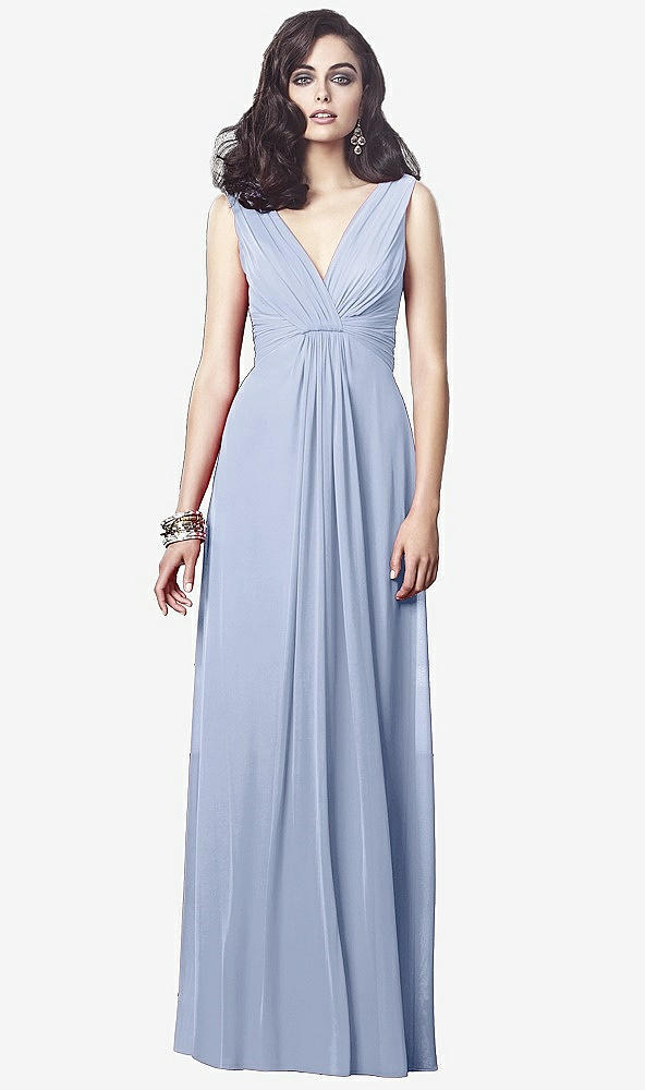 Front View - Sky Blue Draped V-Neck Shirred Chiffon Maxi Dress - Ari