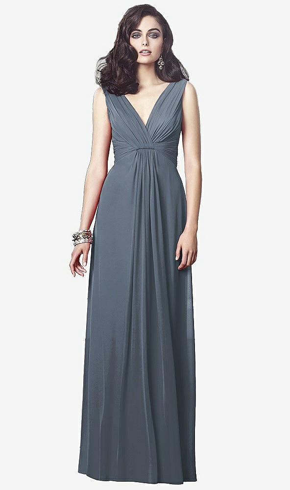 Front View - Silverstone Draped V-Neck Shirred Chiffon Maxi Dress - Ari