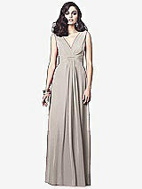 Front View Thumbnail - Taupe Draped V-Neck Shirred Chiffon Maxi Dress - Ari