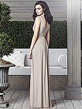 Rear View Thumbnail - Taupe Draped V-Neck Shirred Chiffon Maxi Dress - Ari