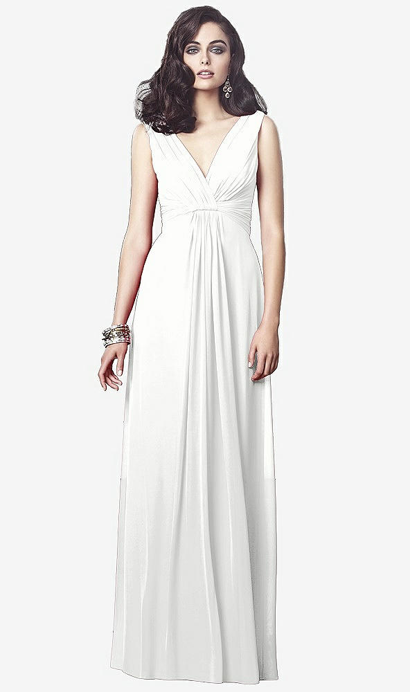 Front View - White Draped V-Neck Shirred Chiffon Maxi Dress - Ari