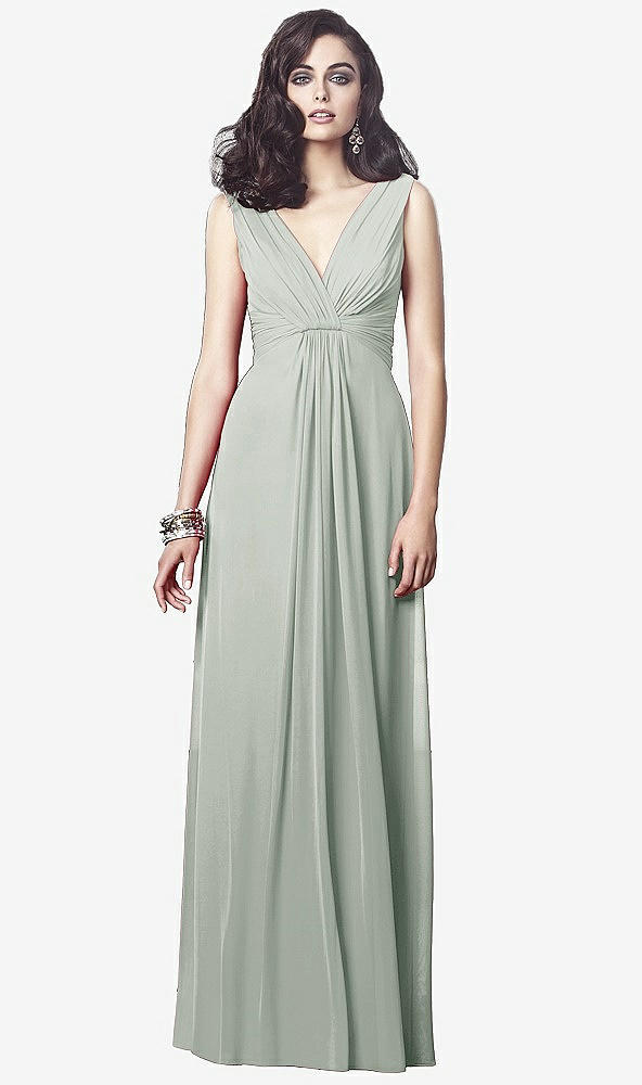 Front View - Willow Green Draped V-Neck Shirred Chiffon Maxi Dress - Ari