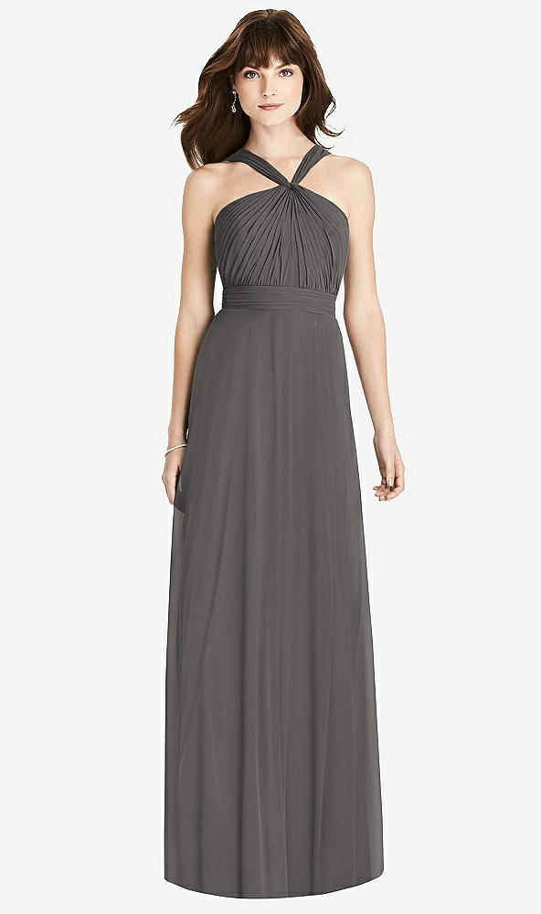 Front View - Caviar Gray Twist Halter Chiffon Maxi Dress - James