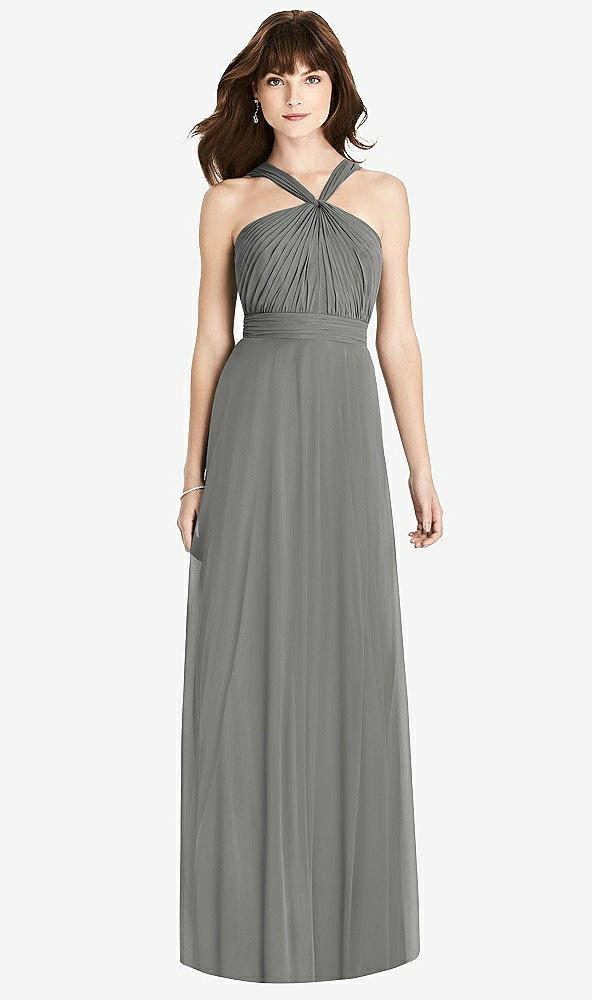 Front View - Charcoal Gray Twist Halter Chiffon Maxi Dress - James