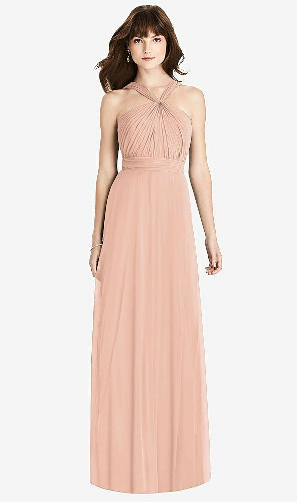 Front View - Pale Peach Twist Halter Chiffon Maxi Dress - James