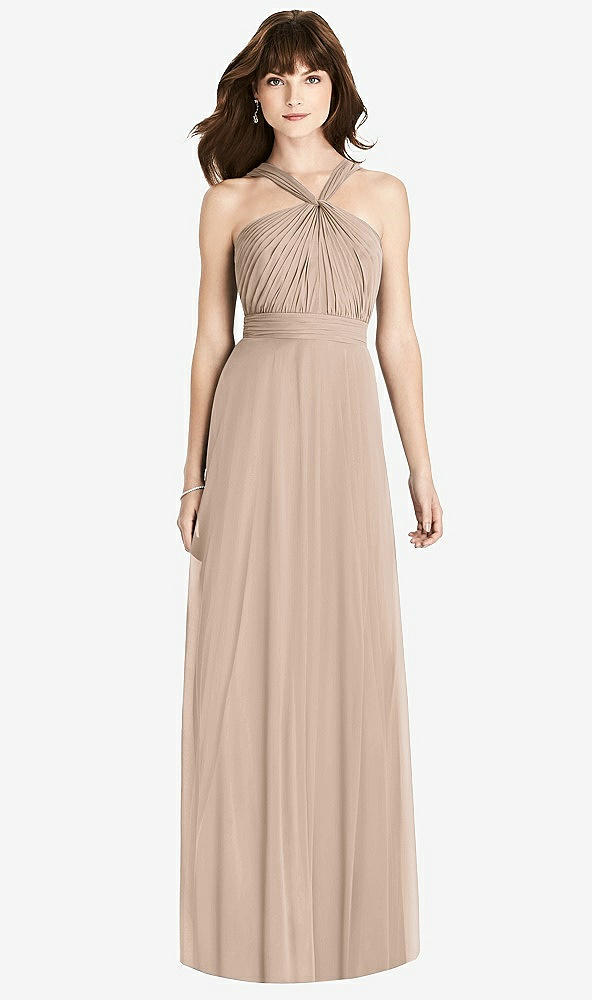 Front View - Topaz Twist Halter Chiffon Maxi Dress - James