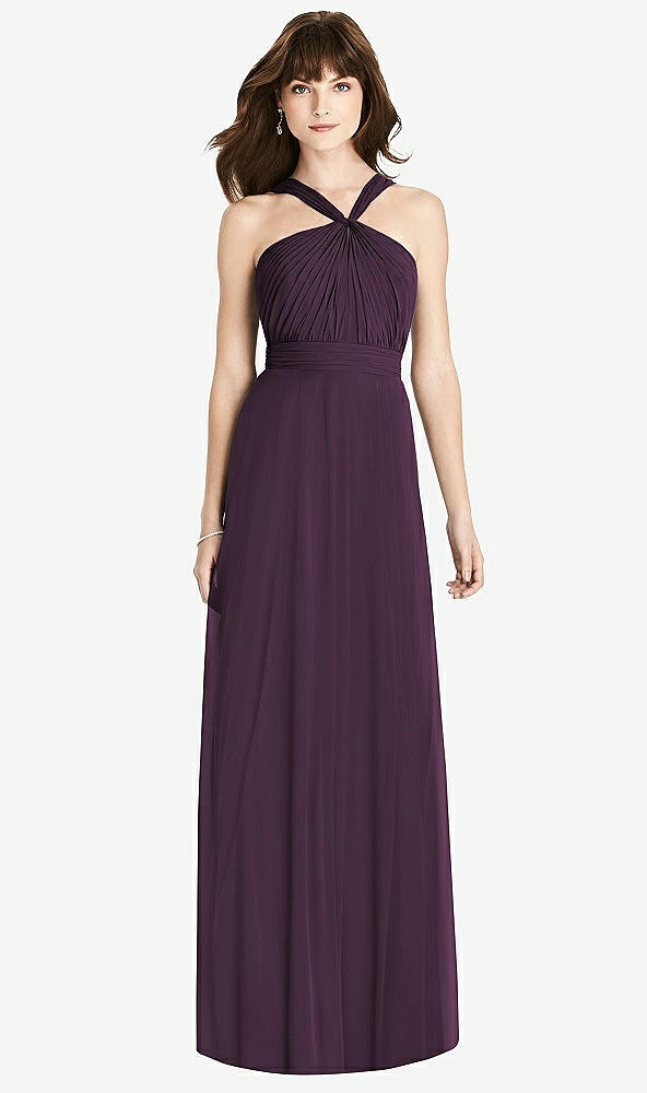 Front View - Aubergine Twist Halter Chiffon Maxi Dress - James