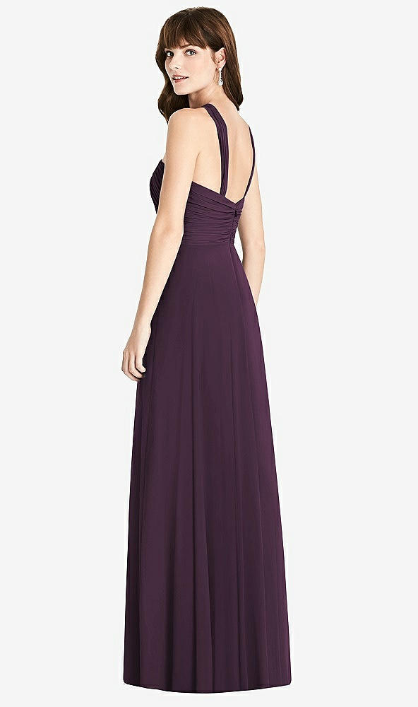 Back View - Aubergine Twist Halter Chiffon Maxi Dress - James