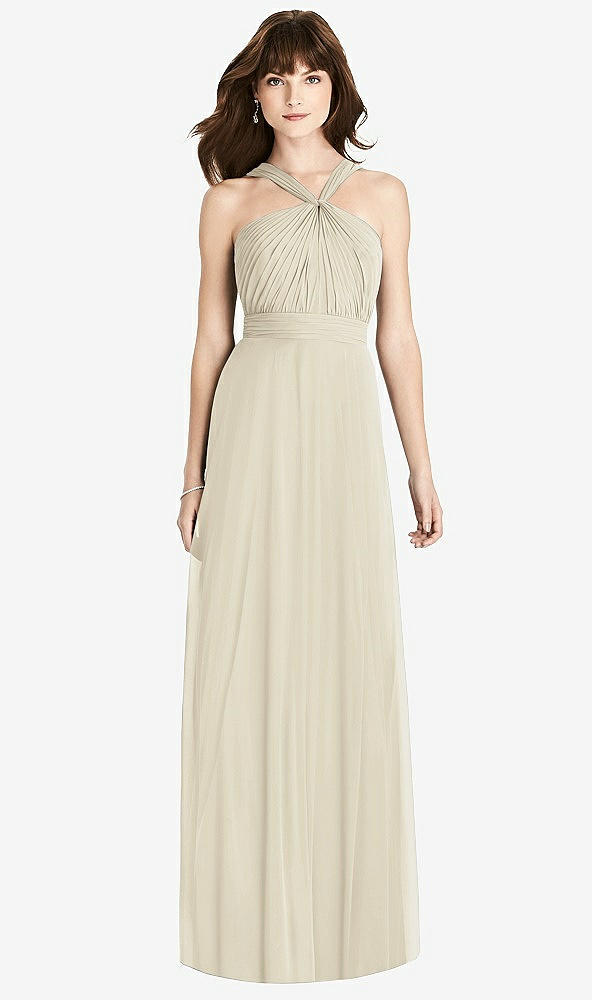 Front View - Champagne Twist Halter Chiffon Maxi Dress - James