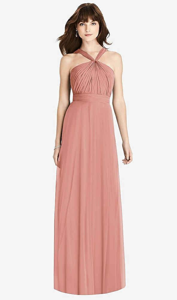 Front View - Desert Rose Twist Halter Chiffon Maxi Dress - James