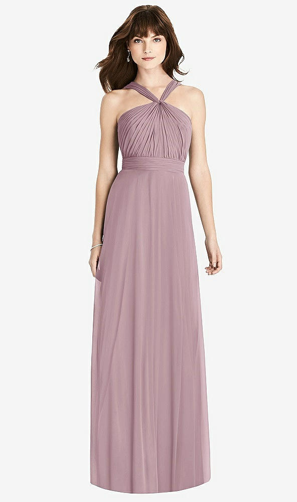 Front View - Dusty Rose Twist Halter Chiffon Maxi Dress - James