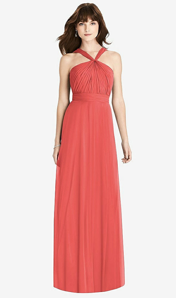 Front View - Perfect Coral Twist Halter Chiffon Maxi Dress - James