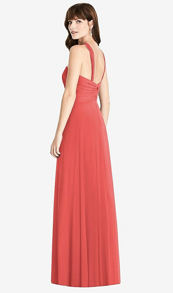 Back View - Perfect Coral Twist Halter Chiffon Maxi Dress - James