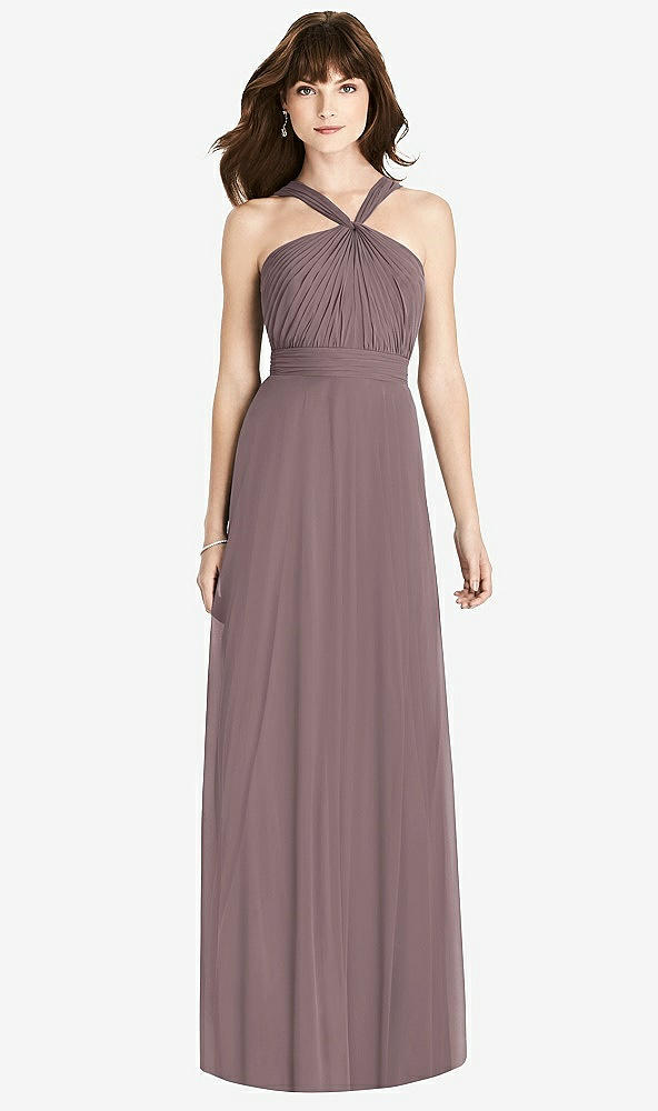 Front View - French Truffle Twist Halter Chiffon Maxi Dress - James