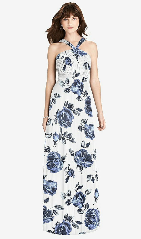 Front View - Indigo Rose Twist Halter Chiffon Maxi Dress - James