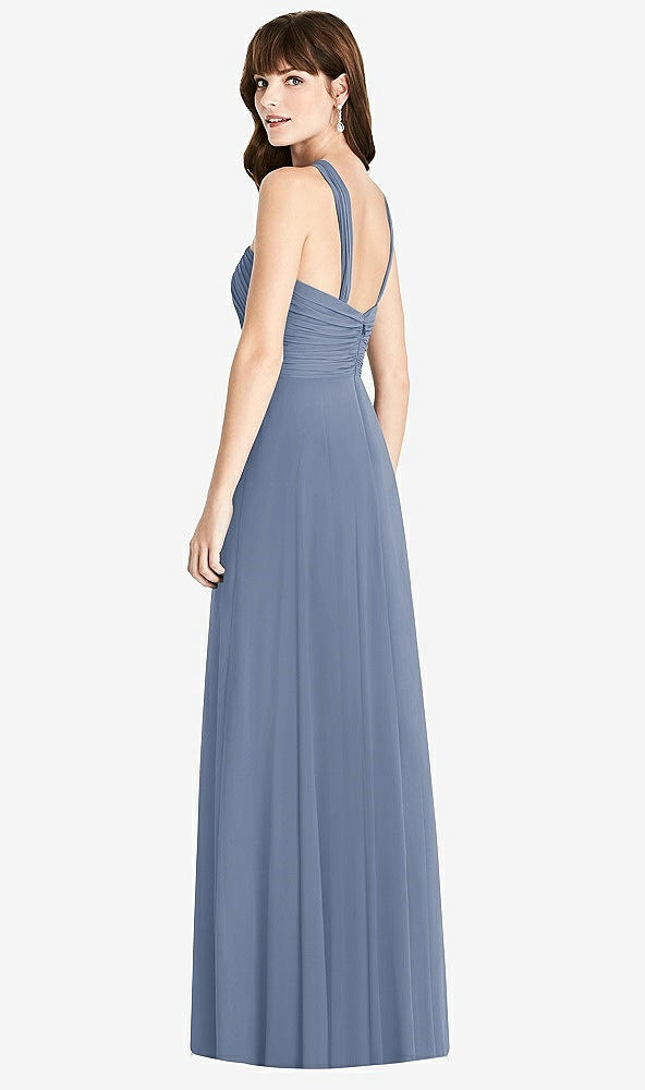 Back View - Larkspur Blue Twist Halter Chiffon Maxi Dress - James