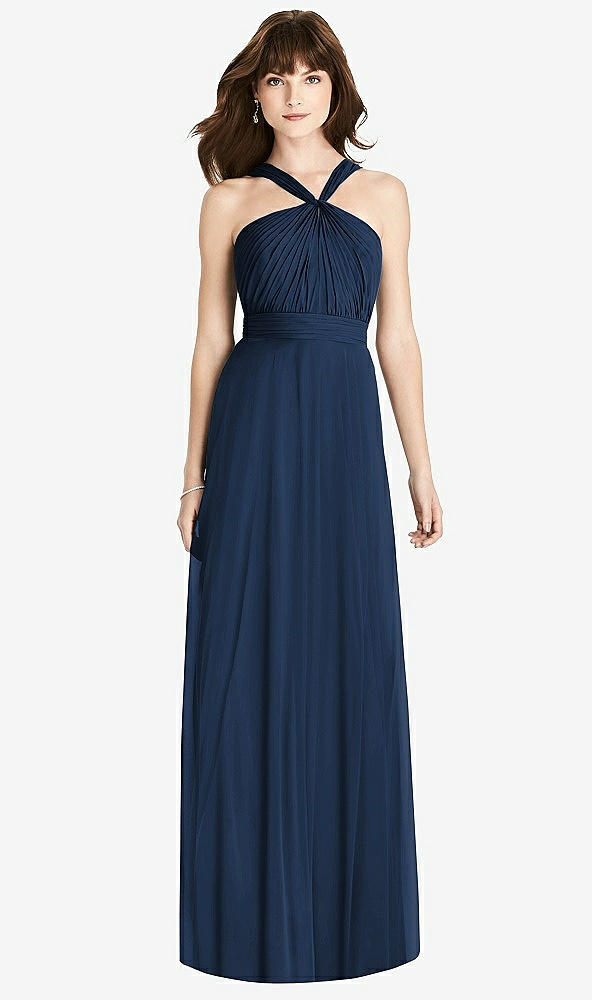 Front View - Midnight Navy Twist Halter Chiffon Maxi Dress - James