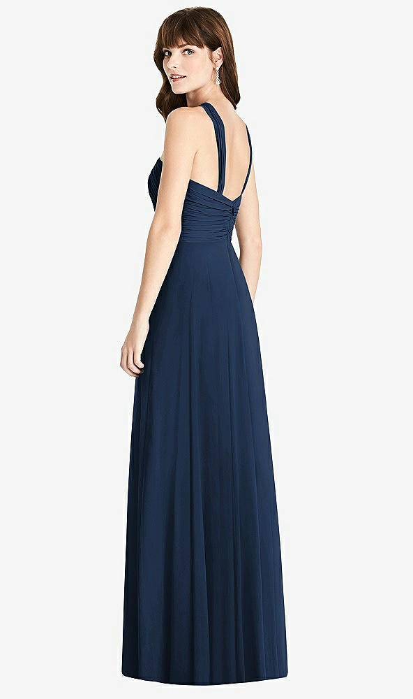 Back View - Midnight Navy Twist Halter Chiffon Maxi Dress - James