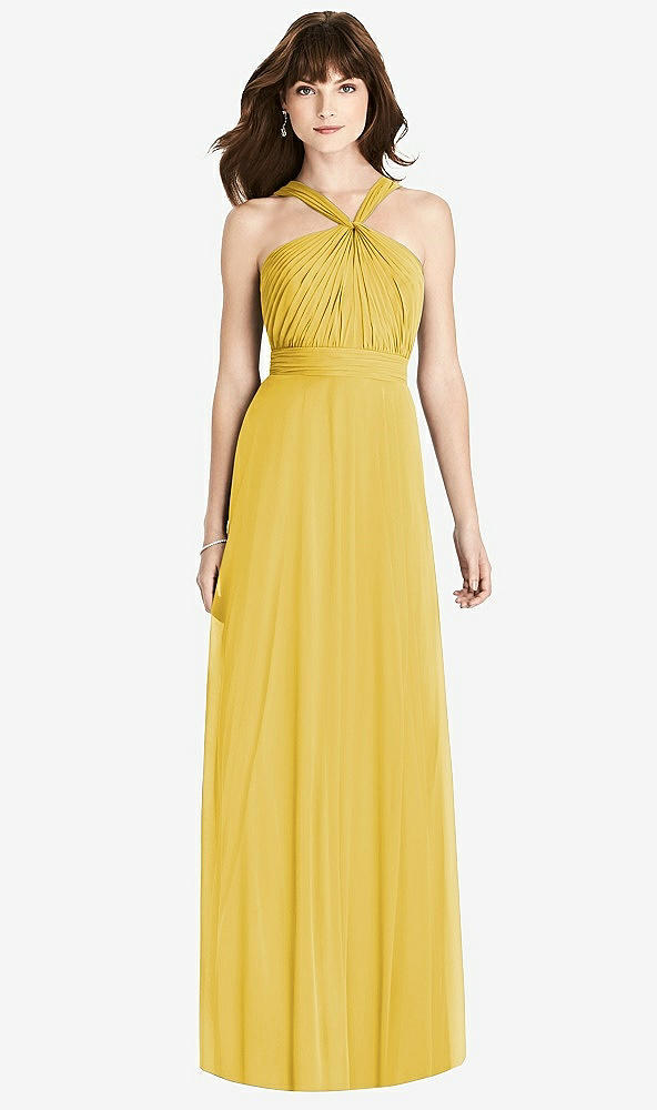 Front View - Marigold Twist Halter Chiffon Maxi Dress - James