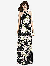 Front View Thumbnail - Noir Garden Twist Halter Chiffon Maxi Dress - James