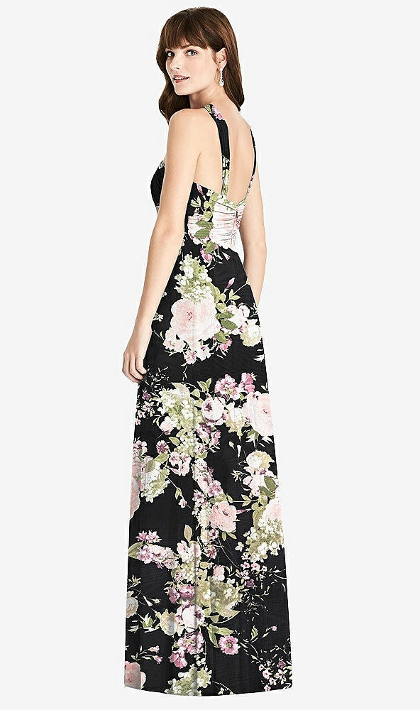 Back View - Noir Garden Twist Halter Chiffon Maxi Dress - James