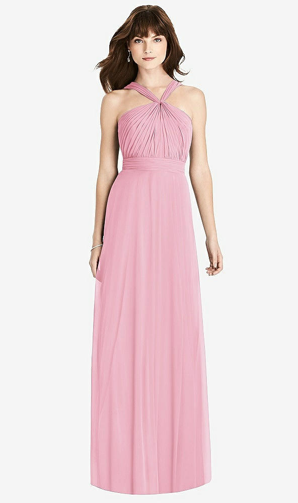 Front View - Peony Pink Twist Halter Chiffon Maxi Dress - James