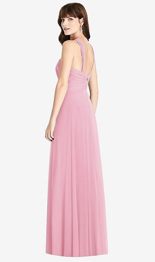 Back View - Peony Pink Twist Halter Chiffon Maxi Dress - James