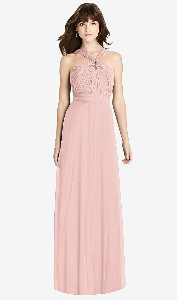 Front View - Rose - PANTONE Rose Quartz Twist Halter Chiffon Maxi Dress - James