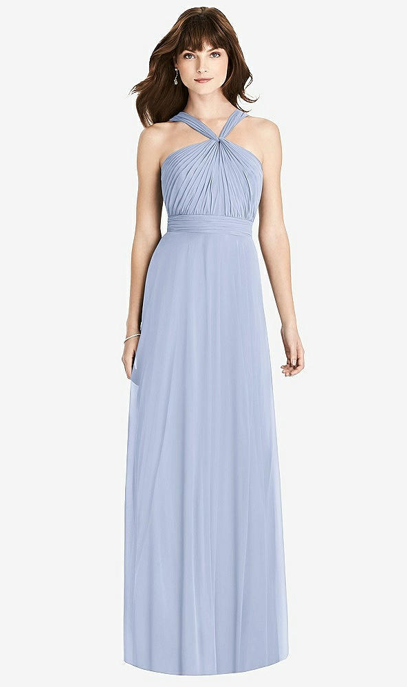 Front View - Sky Blue Twist Halter Chiffon Maxi Dress - James