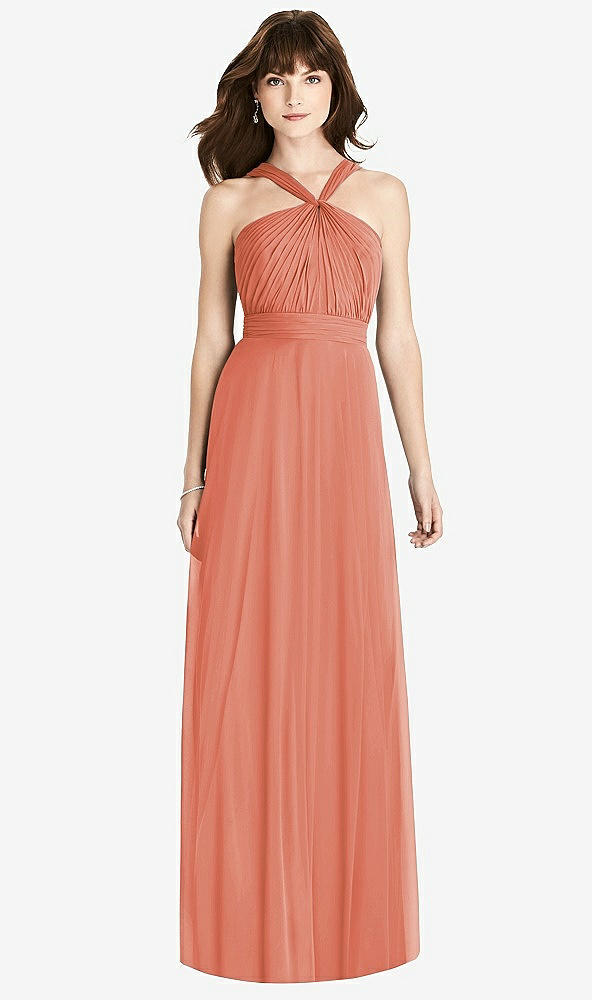 Front View - Terracotta Copper Twist Halter Chiffon Maxi Dress - James