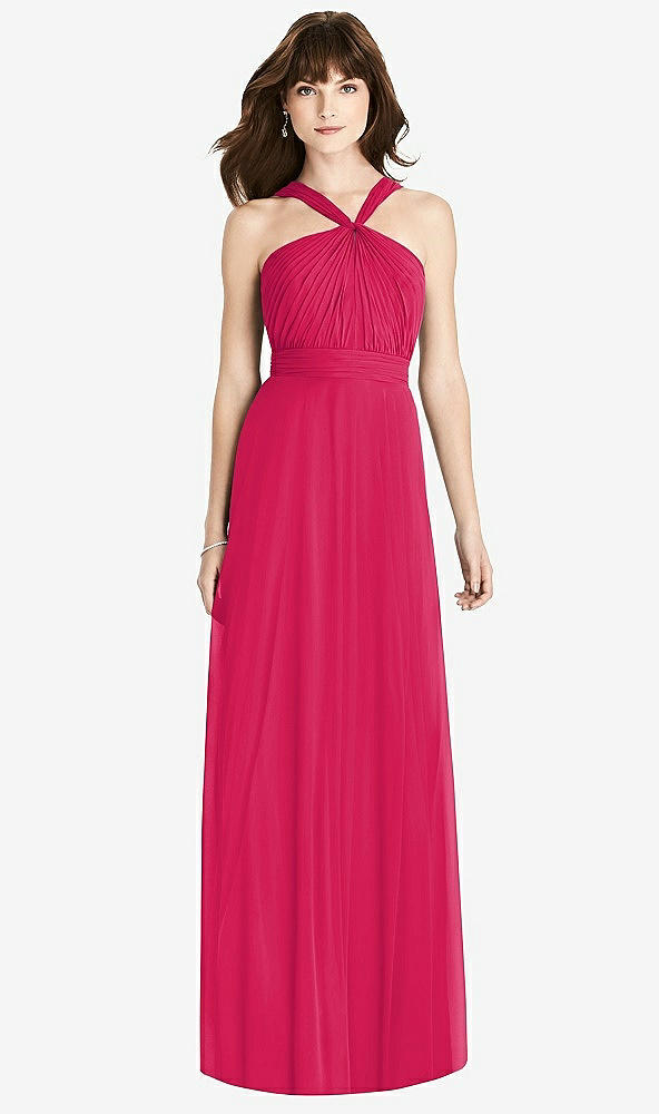 Front View - Vivid Pink Twist Halter Chiffon Maxi Dress - James