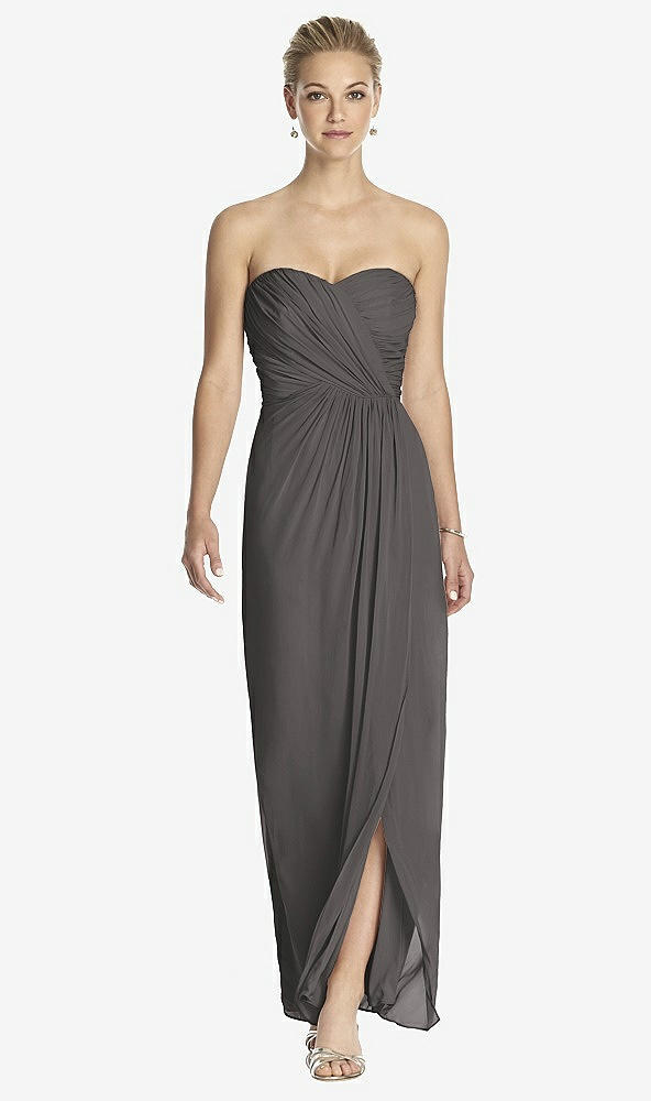 Front View - Caviar Gray Strapless Draped Chiffon Maxi Dress - Lila