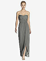 Front View Thumbnail - Charcoal Gray Strapless Draped Chiffon Maxi Dress - Lila