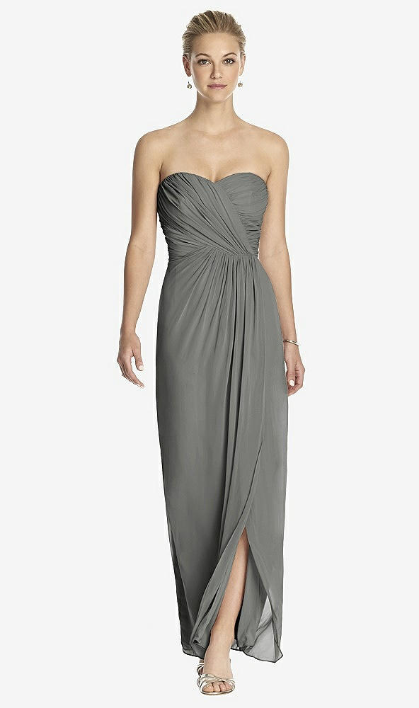 Front View - Charcoal Gray Strapless Draped Chiffon Maxi Dress - Lila