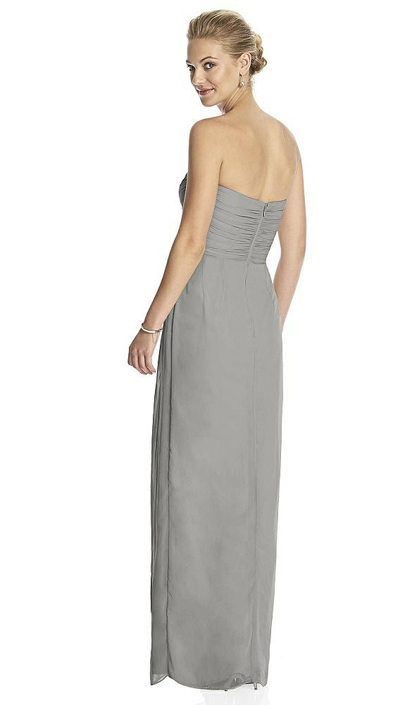 Back View - Chelsea Gray Strapless Draped Chiffon Maxi Dress - Lila