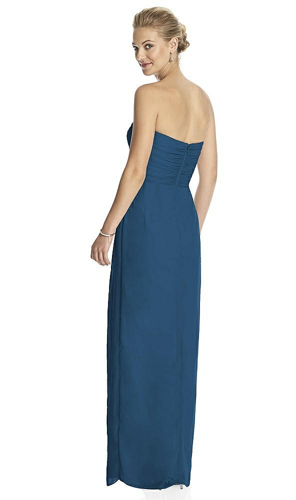 Back View - Dusk Blue Strapless Draped Chiffon Maxi Dress - Lila